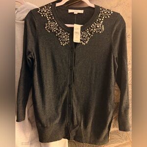 * New Loft Dark Gray Embellished Cardigan SZ Medium Petite *